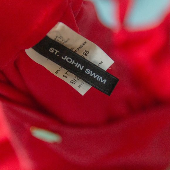 St John Swim Vintage 90s Red Ruched Bedazzled Gem Halter Neck One Piece Sz 8 - Picture 4 of 5